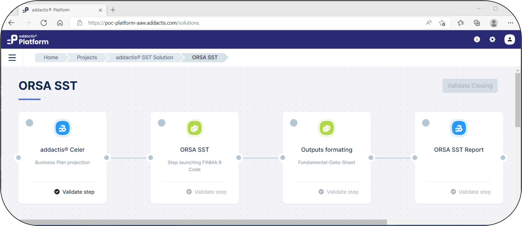 Screenshot of the SST add-on – representation of the process